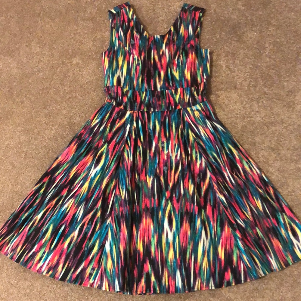 Multicolor Patterned Sleeveless Fit-and-Flare Dress